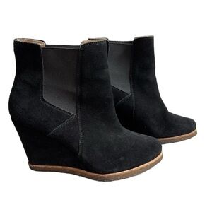 Splendid Black Suede Wedge Ankle Booties Size 9.5
